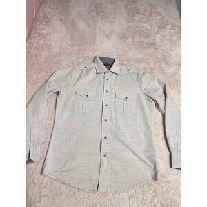 PD&C Men's Button Down Beige Long Sleeve Shirt 100% Cotton Size S Bin 12